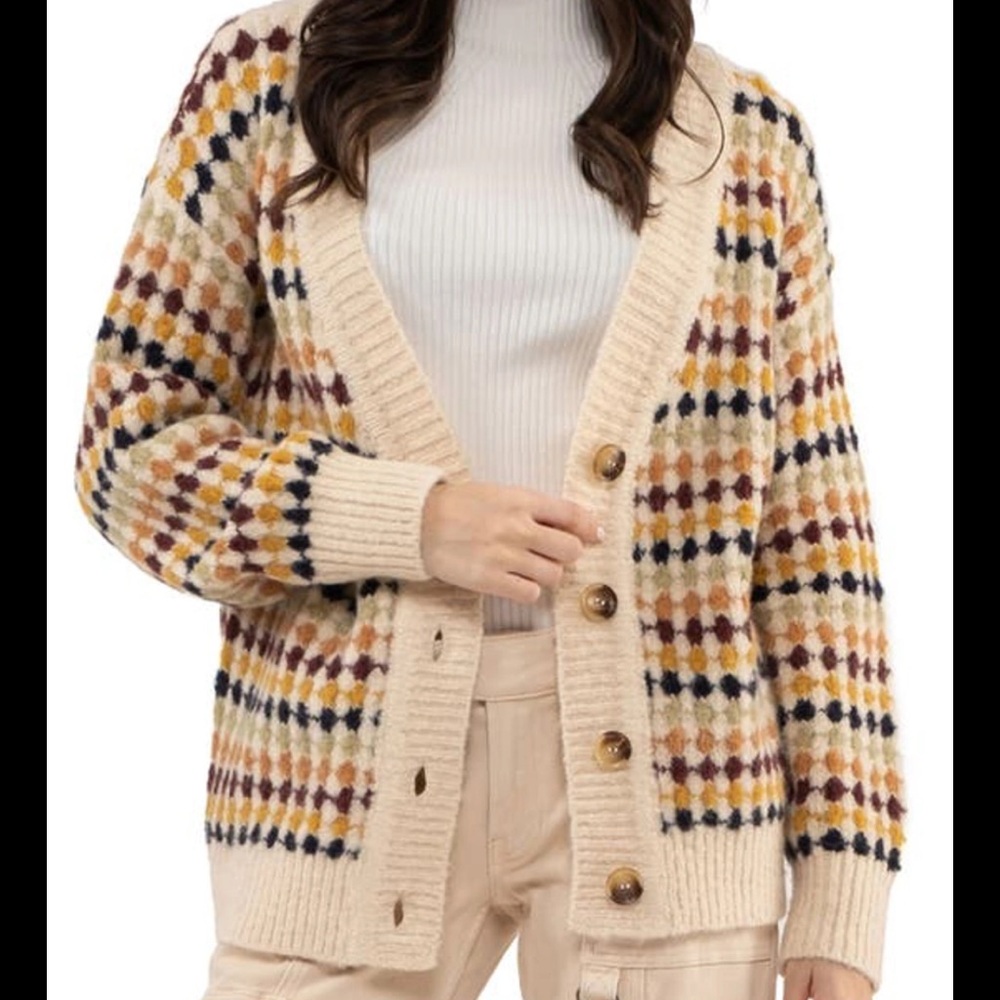 BLU PEPPER Multicolor Diamond Print Button Down Cardigan